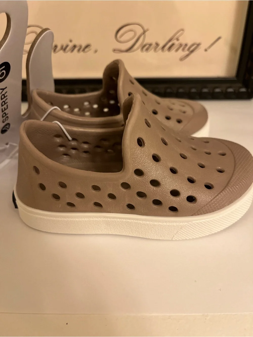 Sperry Kids Taupe Slip-On Aqua Water Clogs with White Sole - Kid’s Size 5